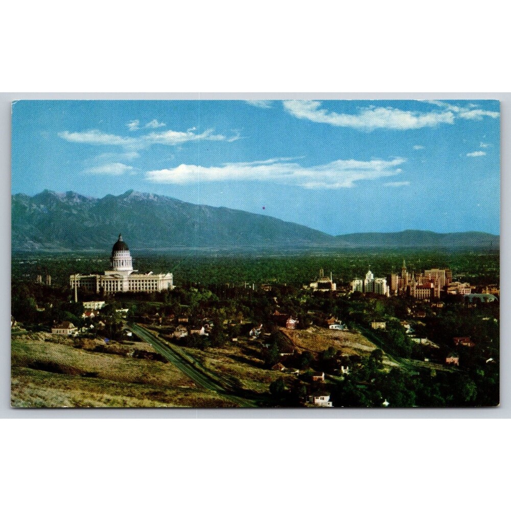 Vtg Salt Lake City Utah Postcard State Capitol Wasatch Range Temple Square C526